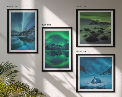 Polyptychon mit rahmen Winterlandschaft mit Nordlichtern