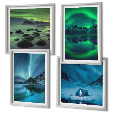 Polyptychon mit rahmen Winterlandschaft mit Nordlichtern
