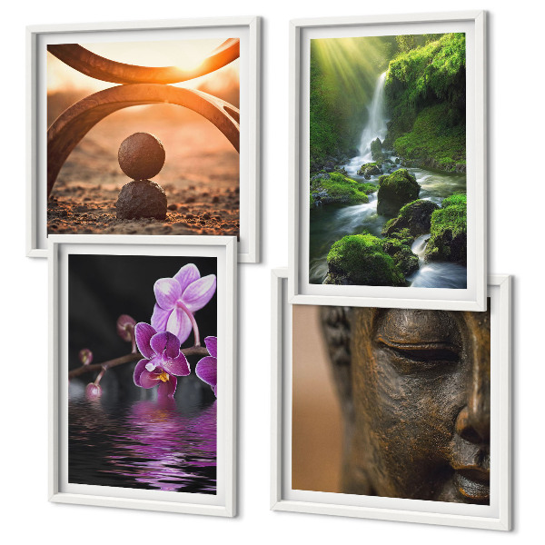 Wanddeko-set Blumen im Wasser des Buddha-Wasserfalls