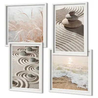 Wandbild Wellen, Sand, Wasser, Steine, Strand als gerahmtes Polyptychon