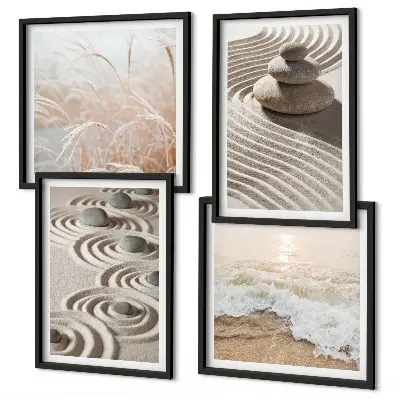 Wandbild Wellen, Sand, Wasser, Steine, Strand als gerahmtes Polyptychon
