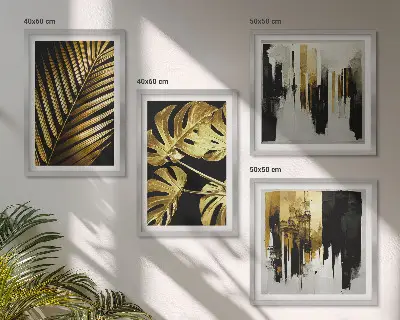 Abstrakte Monstera-Palmenblätter als gerahmtes Polyptychon