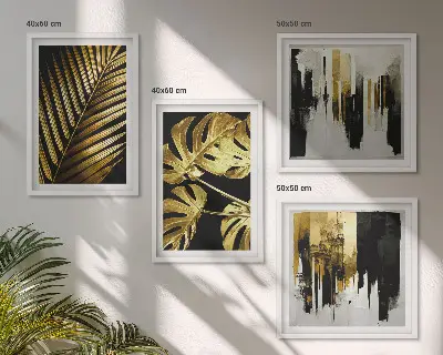 Abstrakte Monstera-Palmenblätter als gerahmtes Polyptychon