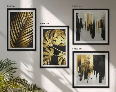 Abstrakte Monstera-Palmenblätter als gerahmtes Polyptychon