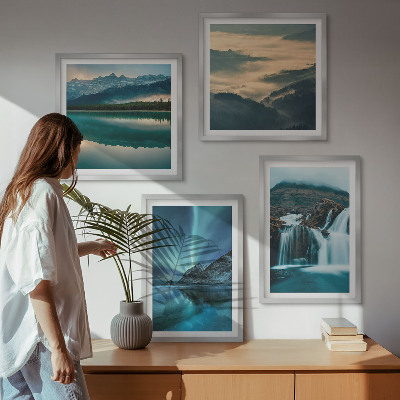 Polyptychon mit rahmen Winterlandschaften, Wasserfälle, Nordlichter