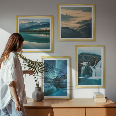 Polyptychon mit rahmen Winterlandschaften, Wasserfälle, Nordlichter
