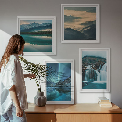 Polyptychon mit rahmen Winterlandschaften, Wasserfälle, Nordlichter