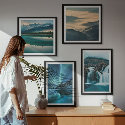 Polyptychon mit rahmen Winterlandschaften, Wasserfälle, Nordlichter