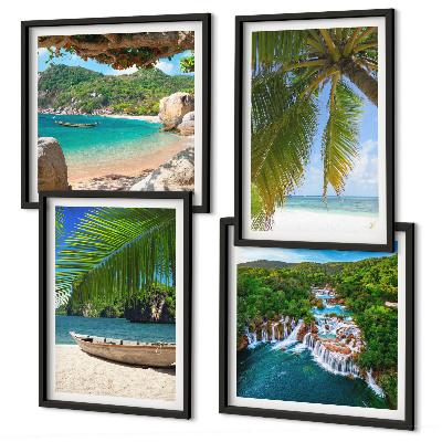Wanddeko-set Strand, Boot, Wasserfälle, Palmen