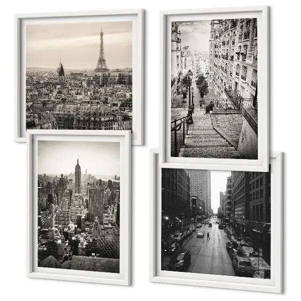 Aussicht Paris New York Treppen Polyptychon mit Rahmen