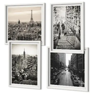 Aussicht Paris New York Treppen Polyptychon mit Rahmen