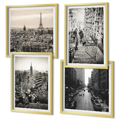Aussicht Paris New York Treppen Polyptychon mit Rahmen