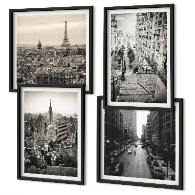Aussicht Paris New York Treppen Polyptychon mit Rahmen
