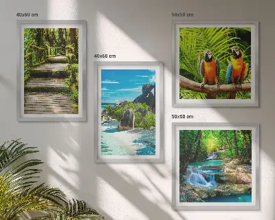 Wanddeko-Set tropischer Wald mit Papageien und Wasserfall