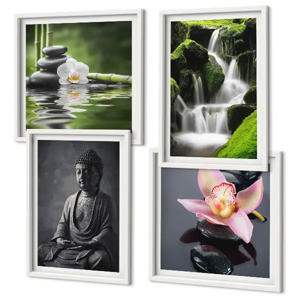 Wanddeko-Set Zen-Gemälde mit Wassersteinen und Buddha