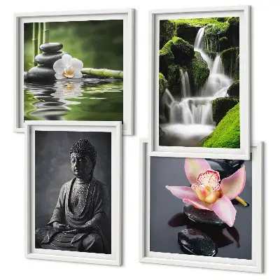 Wanddeko-Set Zen-Gemälde mit Wassersteinen und Buddha