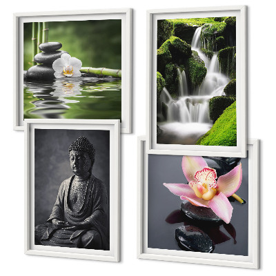 Wanddeko-set Zen-Gemälde, Wassersteine, Buddha