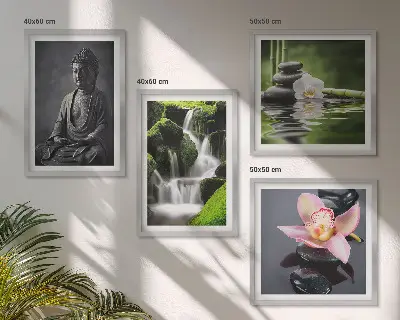 Wanddeko-Set Zen-Gemälde mit Wassersteinen und Buddha