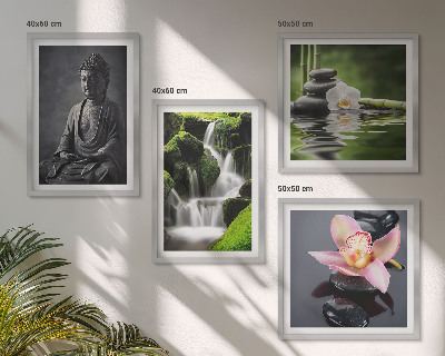 Wanddeko-set Zen-Gemälde, Wassersteine, Buddha