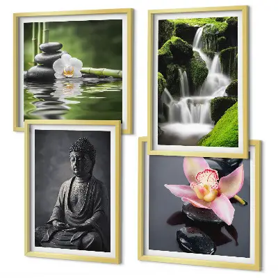 Wanddeko-Set Zen-Gemälde mit Wassersteinen und Buddha