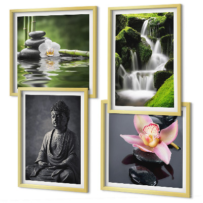Wanddeko-set Zen-Gemälde, Wassersteine, Buddha