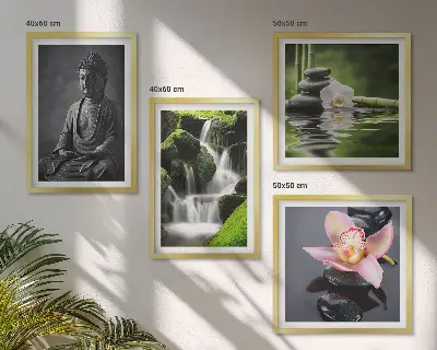 Wanddeko-Set Zen-Gemälde mit Wassersteinen und Buddha
