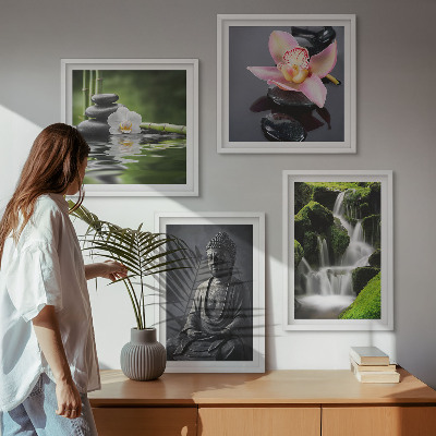 Wanddeko-set Zen-Gemälde, Wassersteine, Buddha