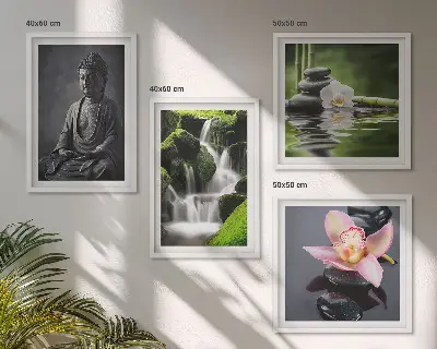Wanddeko-Set Zen-Gemälde mit Wassersteinen und Buddha