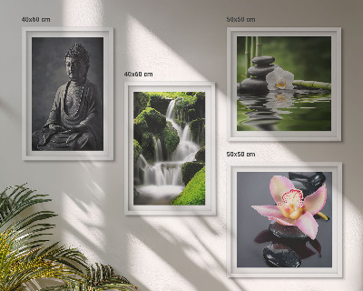 Wanddeko-set Zen-Gemälde, Wassersteine, Buddha