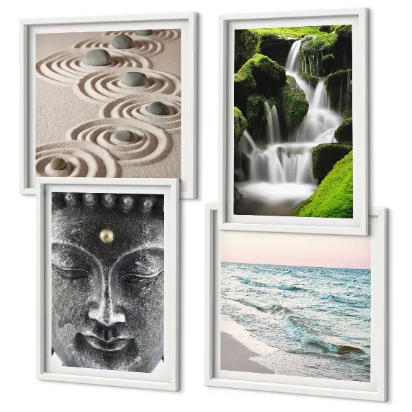 Der Frieden der Natur mit Buddha Wandbild als Polyptychon mit Rahmen