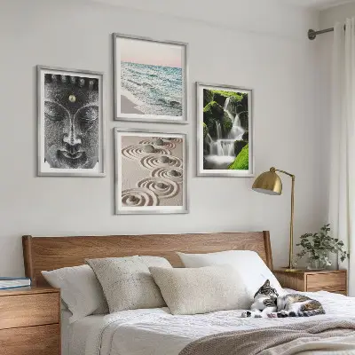 Der Frieden der Natur mit Buddha Wandbild als Polyptychon mit Rahmen