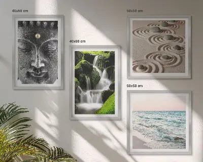 Der Frieden der Natur mit Buddha Wandbild als Polyptychon mit Rahmen