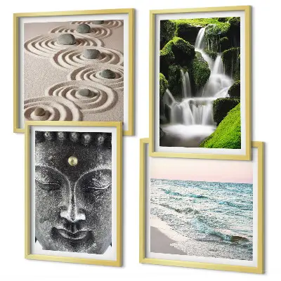 Der Frieden der Natur mit Buddha Wandbild als Polyptychon mit Rahmen