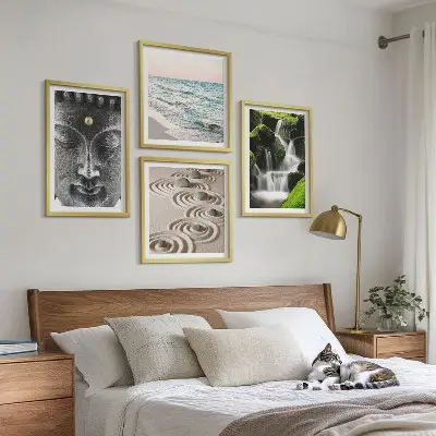 Der Frieden der Natur mit Buddha Wandbild als Polyptychon mit Rahmen
