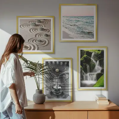 Der Frieden der Natur mit Buddha Wandbild als Polyptychon mit Rahmen