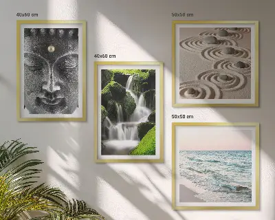 Der Frieden der Natur mit Buddha Wandbild als Polyptychon mit Rahmen
