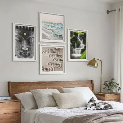 Der Frieden der Natur mit Buddha Wandbild als Polyptychon mit Rahmen