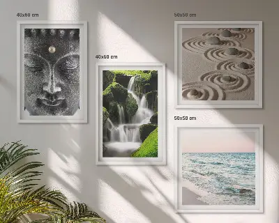 Der Frieden der Natur mit Buddha Wandbild als Polyptychon mit Rahmen