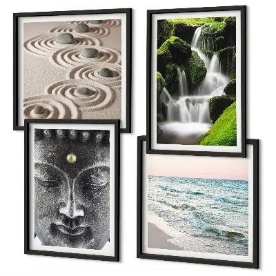 Der Frieden der Natur mit Buddha Wandbild als Polyptychon mit Rahmen