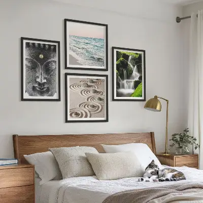 Der Frieden der Natur mit Buddha Wandbild als Polyptychon mit Rahmen