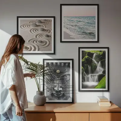 Der Frieden der Natur mit Buddha Wandbild als Polyptychon mit Rahmen