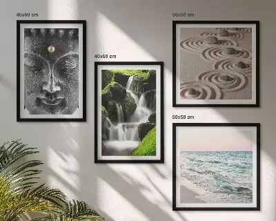 Der Frieden der Natur mit Buddha Wandbild als Polyptychon mit Rahmen