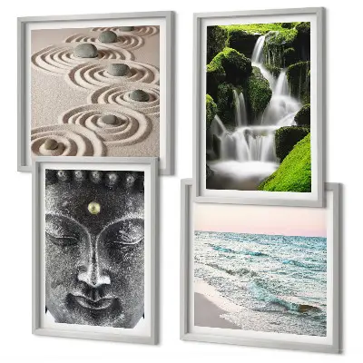 Der Frieden der Natur mit Buddha Wandbild als Polyptychon mit Rahmen