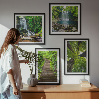Polyptychon mit rahmen Pfad Wald Wasserfall Vegetation