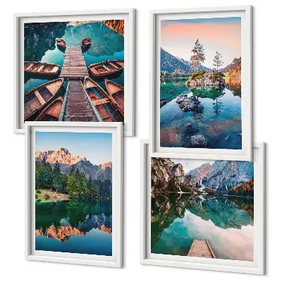 Spiegelung des Waldes in Bergseen als gerahmtes Polyptychon