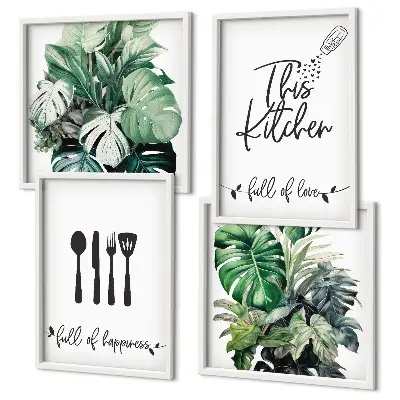 Wanddeko-Set mit Küchenutensilien- und Blättermuster