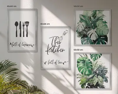 Wanddeko-Set mit Küchenutensilien- und Blättermuster