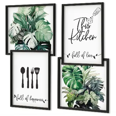 Wanddeko-Set mit Küchenutensilien- und Blättermuster