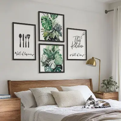 Wanddeko-Set mit Küchenutensilien- und Blättermuster