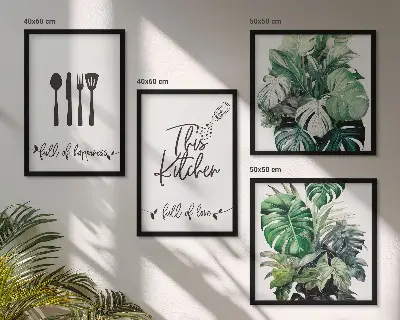 Wanddeko-Set mit Küchenutensilien- und Blättermuster